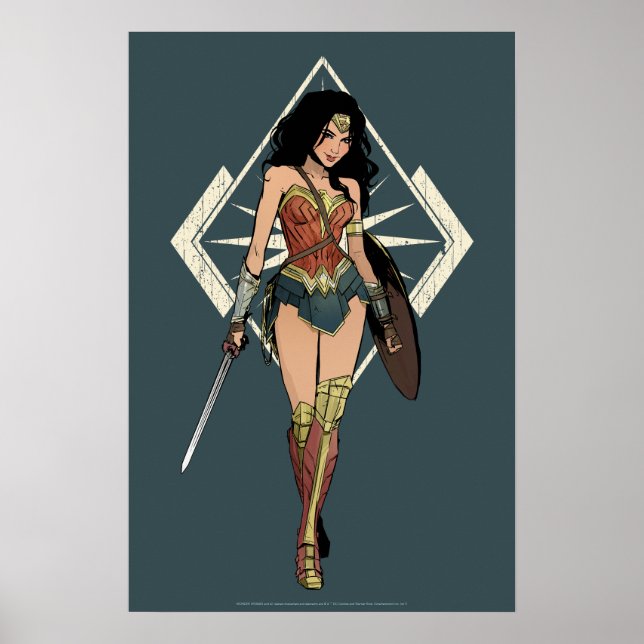 Wonder Woman mit Schwert Comic Art Poster (Vorne)