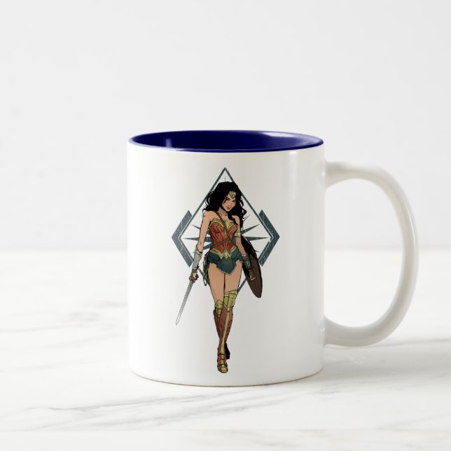 Wonder Woman mit Schwert Comic Art Zweifarbige Tasse (Rechts)