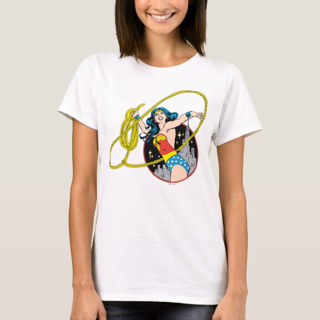 Wonder Woman mit Stadtgeschichte T-Shirt (Vorderseite)