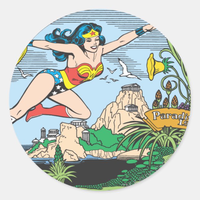Wonder Woman Paradise Island Runder Aufkleber (Vorderseite)