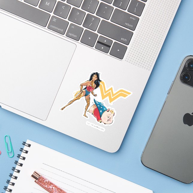 Wonder Woman & PB Aufkleber (Laptop mit iPhone)