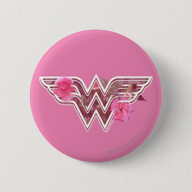 Wonder Woman Pink Camellier Blume Logo Button (Vorderseite)