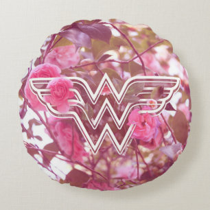 Wonder Woman Pink Camellier Blume Logo Rundes Kissen
