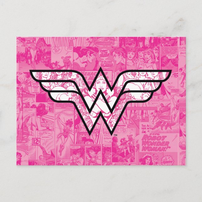 Wonder Woman Pink Comic Book Collage Logo Einladungspostkarte (Vorderseite)
