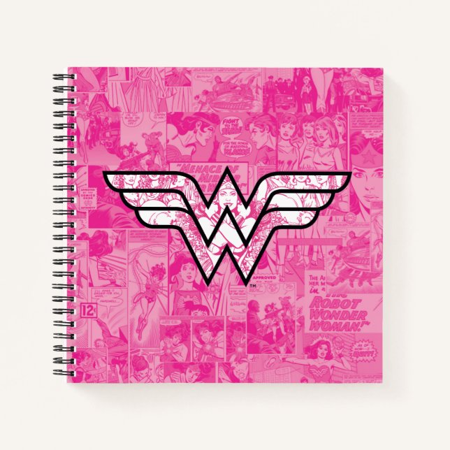 Wonder Woman Pink Comic Book Collage Logo Notizbuch (Vorderseite)