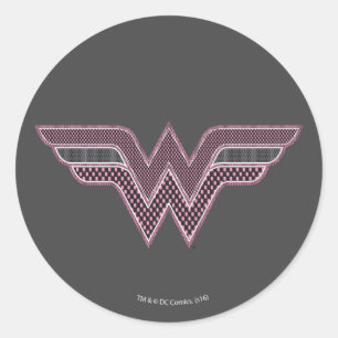 Wonder Woman Pink und Black Schachbrett Mesh Logo Runder Aufkleber