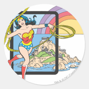 Wonder Woman Rainbow Runder Aufkleber