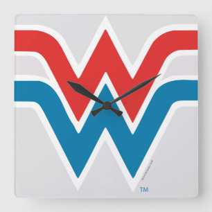Wonder Woman Red White and Blue Logo Quadratische Wanduhr
