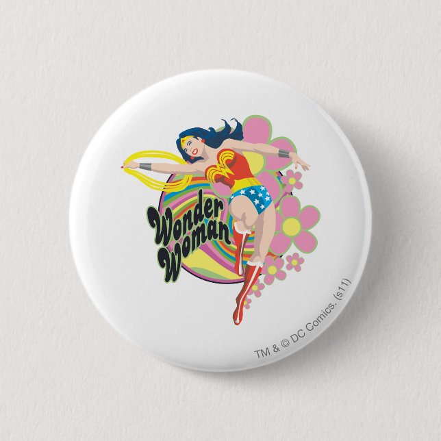 Wonder Woman Retro Blume Button (Vorderseite)