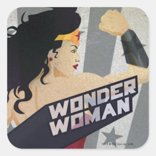 Wonder Woman Retro City Sonnenstrahl und Sterne Quadratischer Aufkleber