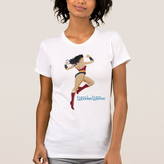 Wonder Woman Retro City Sunburst and Stars T-Shirt (Vorderseite)