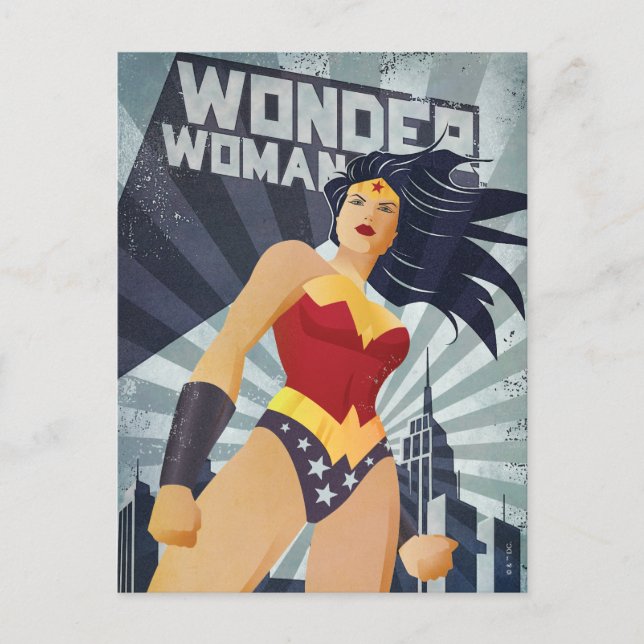 Wonder Woman Retro City Sunburst Postkarte (Vorderseite)