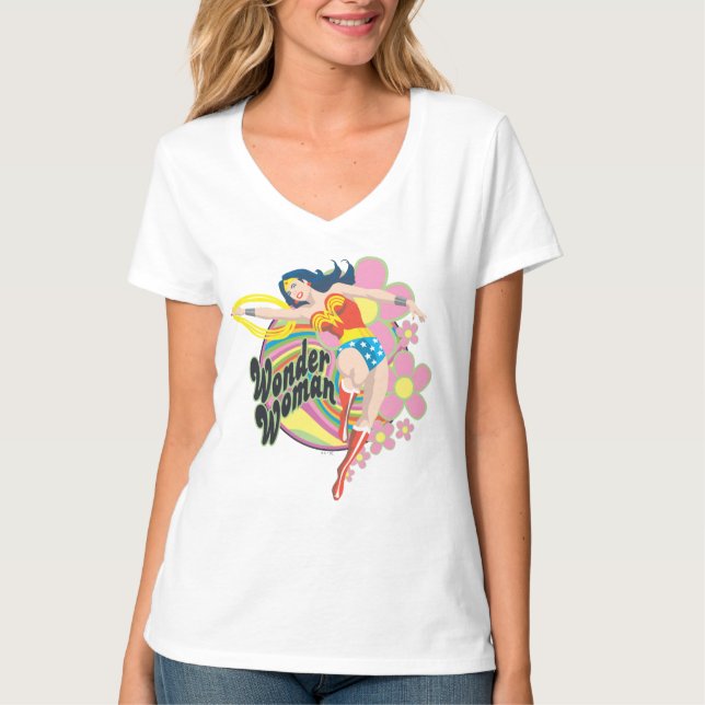 Wonder Woman Retro Flowers T-Shirt (Vorderseite)