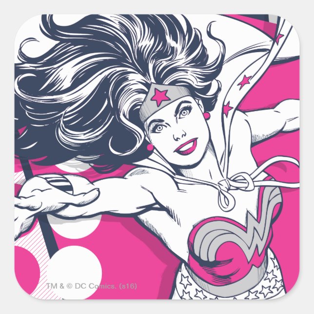 Wonder Woman Retro Glam Charakter Art Quadratischer Aufkleber (Vorderseite)