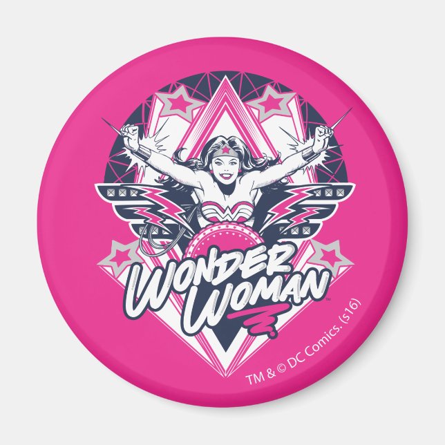 Wonder Woman Retro Glam Rock Graphic Magnet (Vorne)
