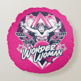 Wonder Woman Retro Glam Rock Graphic Rundes Kissen