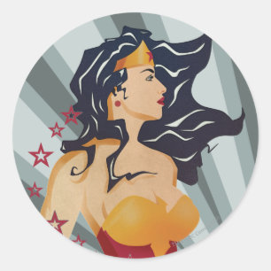 Wonder Woman Retro-Profil Sonnenstrahlen Runder Aufkleber