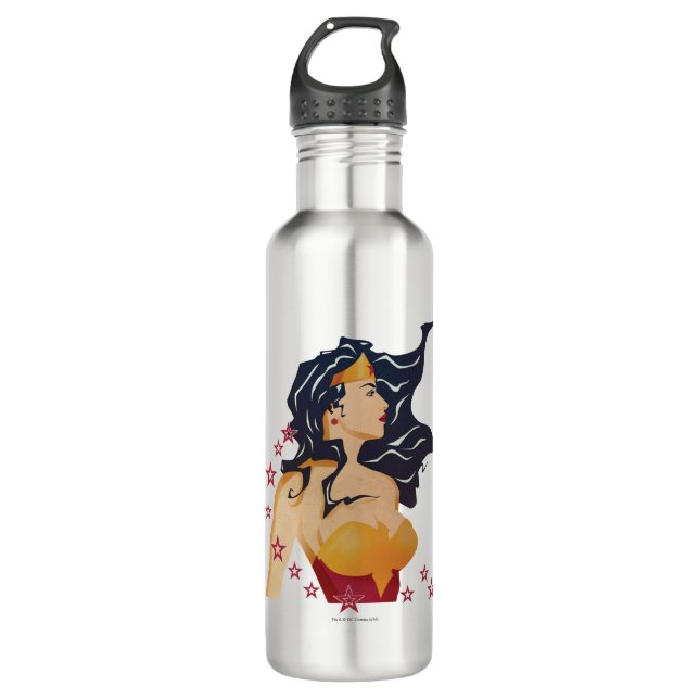 Wonder Woman Retro Profil Sunburst Edelstahlflasche (Vorderseite)