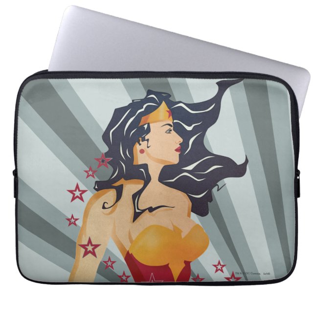 Wonder Woman Retro Profil Sunburst Laptopschutzhülle (Vorderseite)