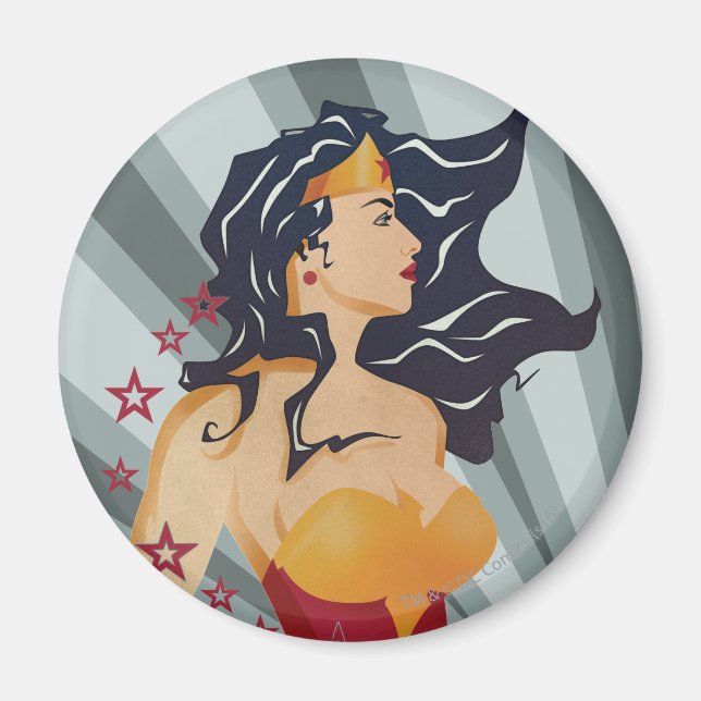 Wonder Woman Retro Profil Sunburst Magnet (Vorne)