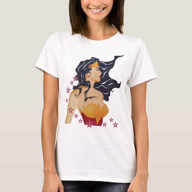 Wonder Woman Retro Profil Sunburst T-Shirt (Vorderseite)