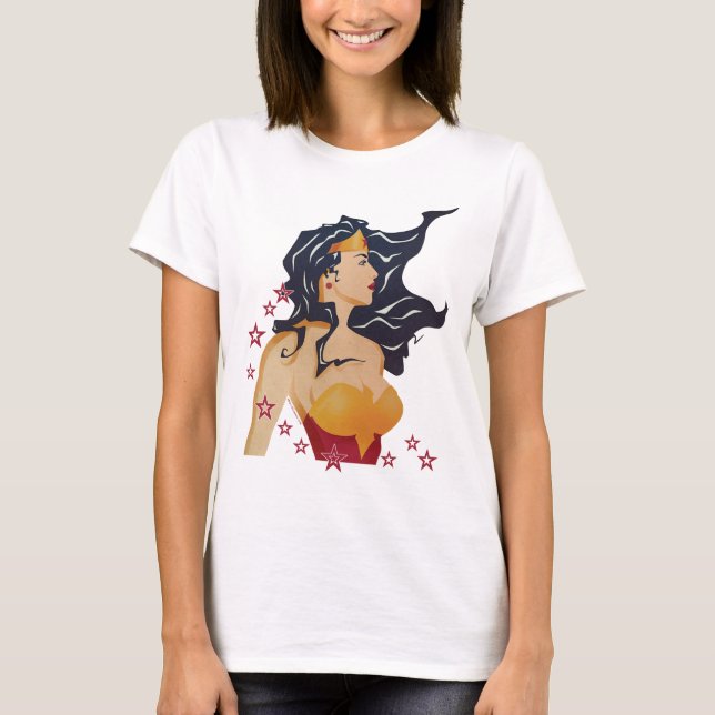 Wonder Woman Retro Profil Sunburst T-Shirt (Vorderseite)