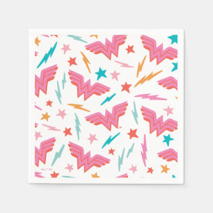 Wonder Woman Rosa Logo und Blitzmuster Serviette