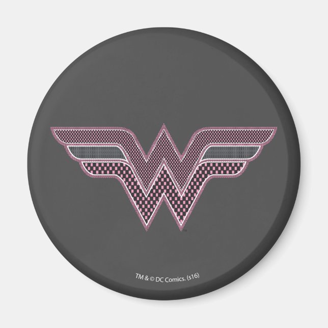 Wonder Woman Rosa und Schwarzes Schachbrett Mesh L Magnet (Vorne)