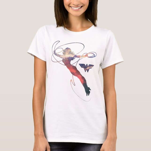 Wonder Woman Sunset Sky Silhouette T-Shirt (Vorderseite)