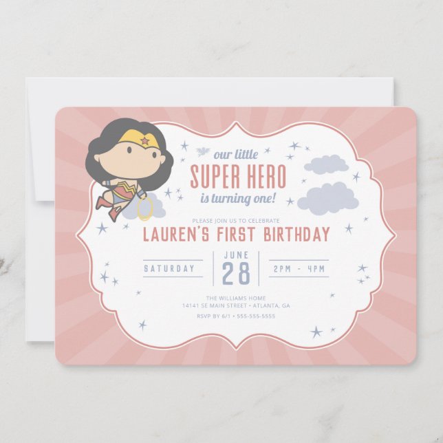 Wonder Woman | Super Hero First Birthday Einladung (Vorderseite)
