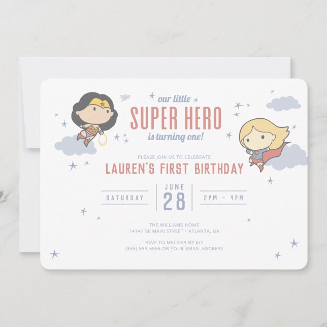Wonder Woman & Supergirl | Super Hero Birthday Einladung (Vorderseite)