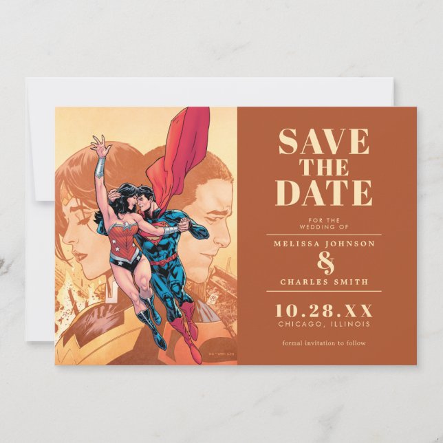 Wonder Woman & Superman Save the Date Einladung (Vorderseite)