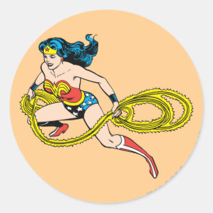 Wonder Woman Swinging Lasso Links Runder Aufkleber
