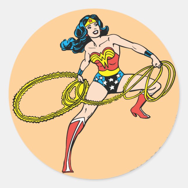 Wonder Woman Swinging Lasso rechts Runder Aufkleber (Vorderseite)
