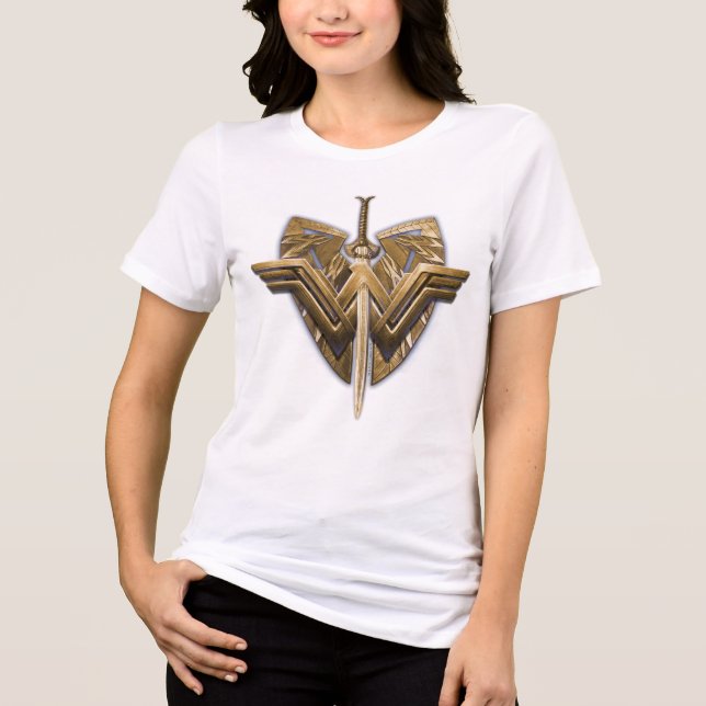Wonder Woman Symbol mit Schwert der Gerechtigkeit Tri-Blend Shirt (Vorderseite)