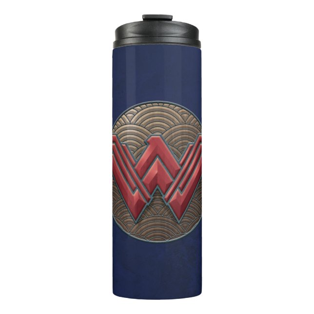 Wonder Woman Symbol über konzentrische Kreise Thermosbecher (Vorderseite)
