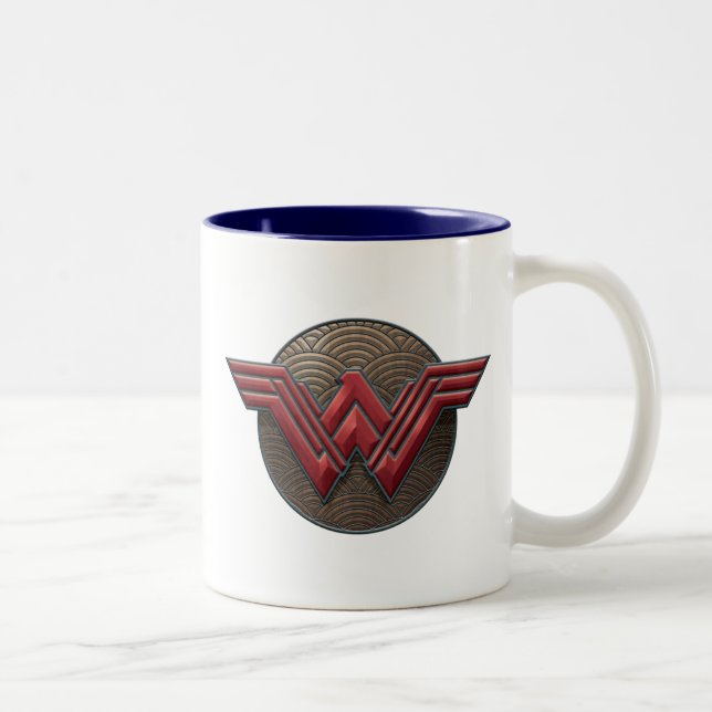 Wonder Woman Symbol über konzentrische Kreise Zweifarbige Tasse (Rechts)