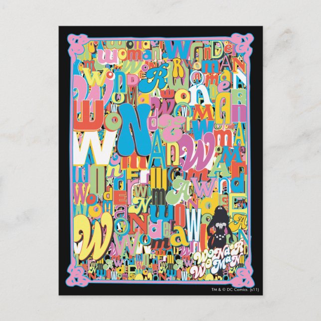 Wonder Woman Text Collage Postkarte (Vorderseite)