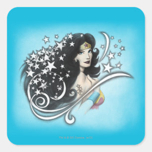 Wonder Woman und Stars Quadratischer Aufkleber