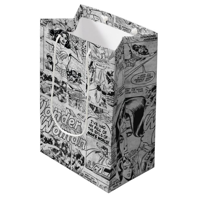Wonder Woman Vintage Comic Muster Mittlere Geschenktüte (Vorderseite Schrägansicht)