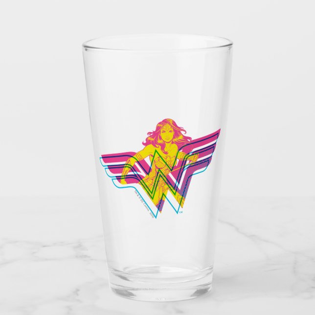 Wonder Woman Yellow Pink Comic Art Logo Glas (Vorderseite)