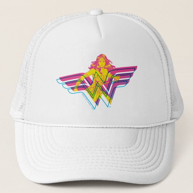 Wonder Woman Yellow Pink Comic Art Logo Truckerkappe (Vorderseite)