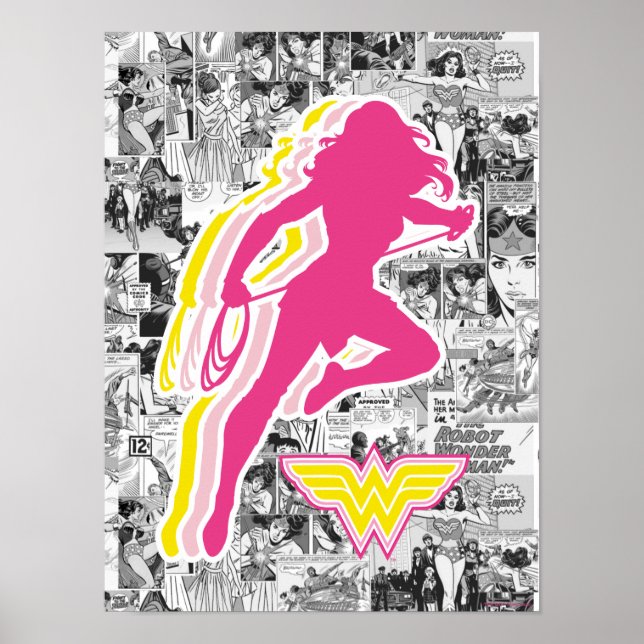 Wonder Woman Yellow-Pink Layered Silhouette Poster (Vorne)