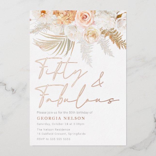 Wonderful Blush Fifty & Fabulous 50th Birthday Folieneinladung (Vorderseite)
