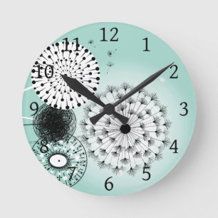 Wonderful Dandelions Blue Runde Wanduhr