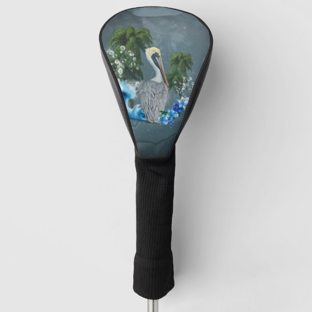 Wonderful pelican with wave and palm trees golf headcover (Vorderseite)