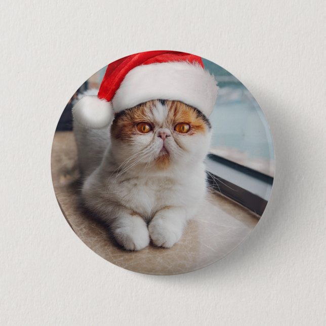 Wonderful persian cat with Santa Claus hat Button (Vorderseite)