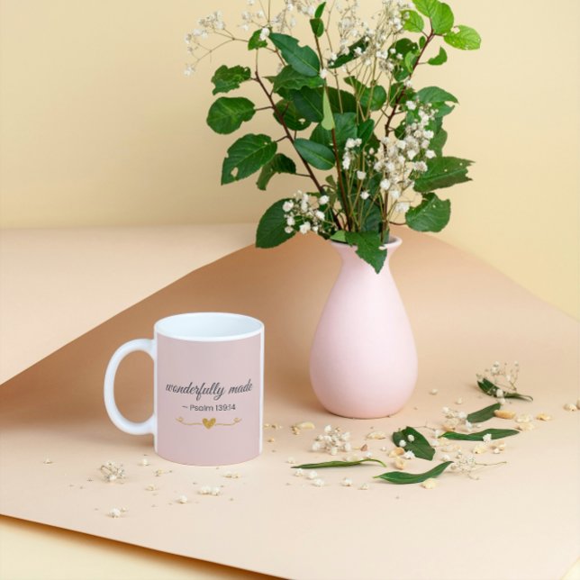 Wonderfully Made – Psalm 139:14 Pink Mug Kaffeetasse (Von Creator hochgeladen)