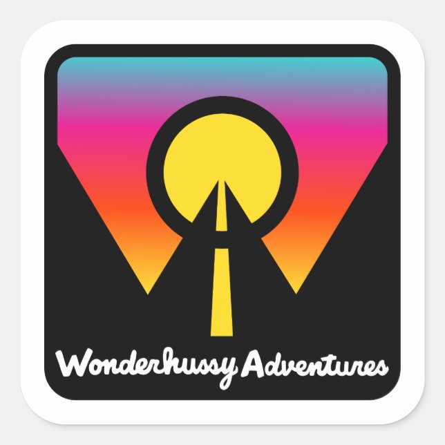 Wonderhussys Adventures Sunset Horizon Logo Quadratischer Aufkleber (Vorderseite)
