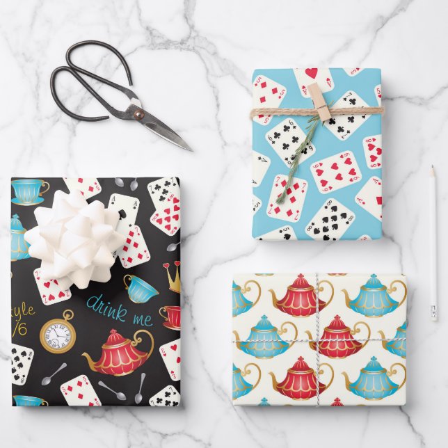 Wonderland Alice Pattern Wrapping Paper Geschenkpapier Set (Vorderseite)